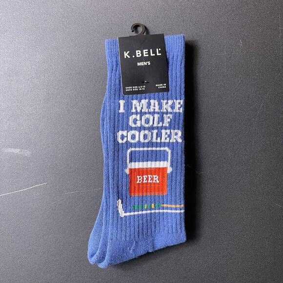 K. Bell Men's Fun Sports Crew Socks I Make Golf Cooler Golf Gift Sock Size 10-13 - Picture 1 of 4